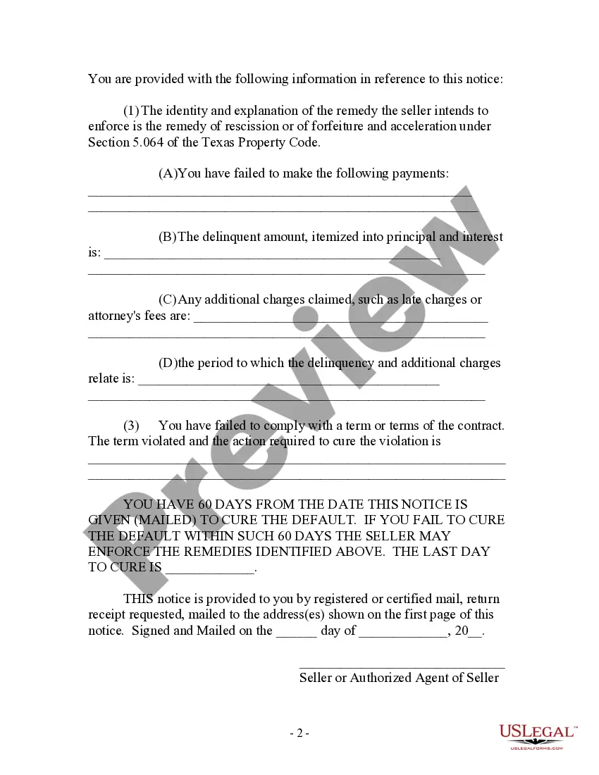 Get Contract for Deed Notice of Default by Seller to Purchaser where Purchaser paid 40 percent or made 48 payments Preview Contract for Deed Notice of Default by Seller to Purchaser where Purchaser paid 40 percent or made 48 payments