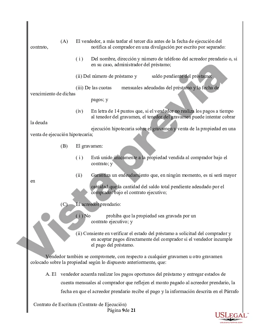 Preview Acuerdo o Contrato de Escritura a/k/a Terreno o Contrato de Ejecución - No residencial