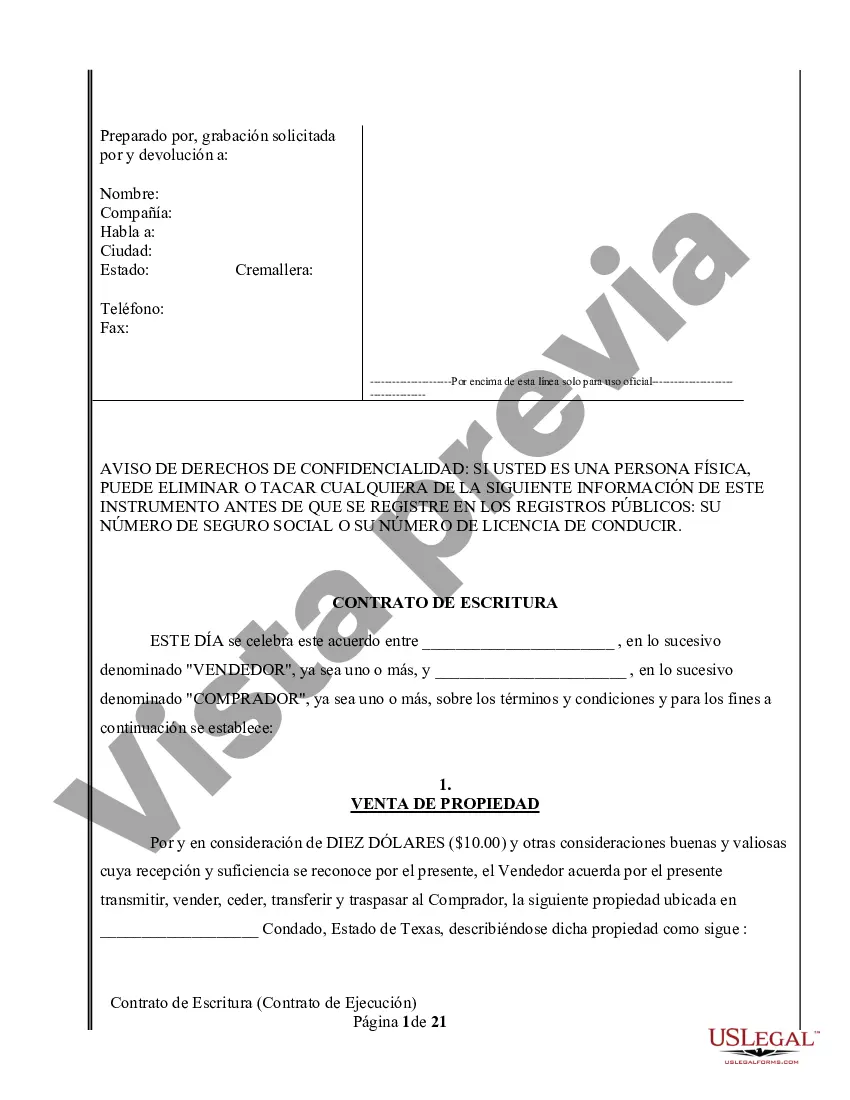 Preview Acuerdo o Contrato de Escritura a/k/a Terreno o Contrato de Ejecución - No residencial