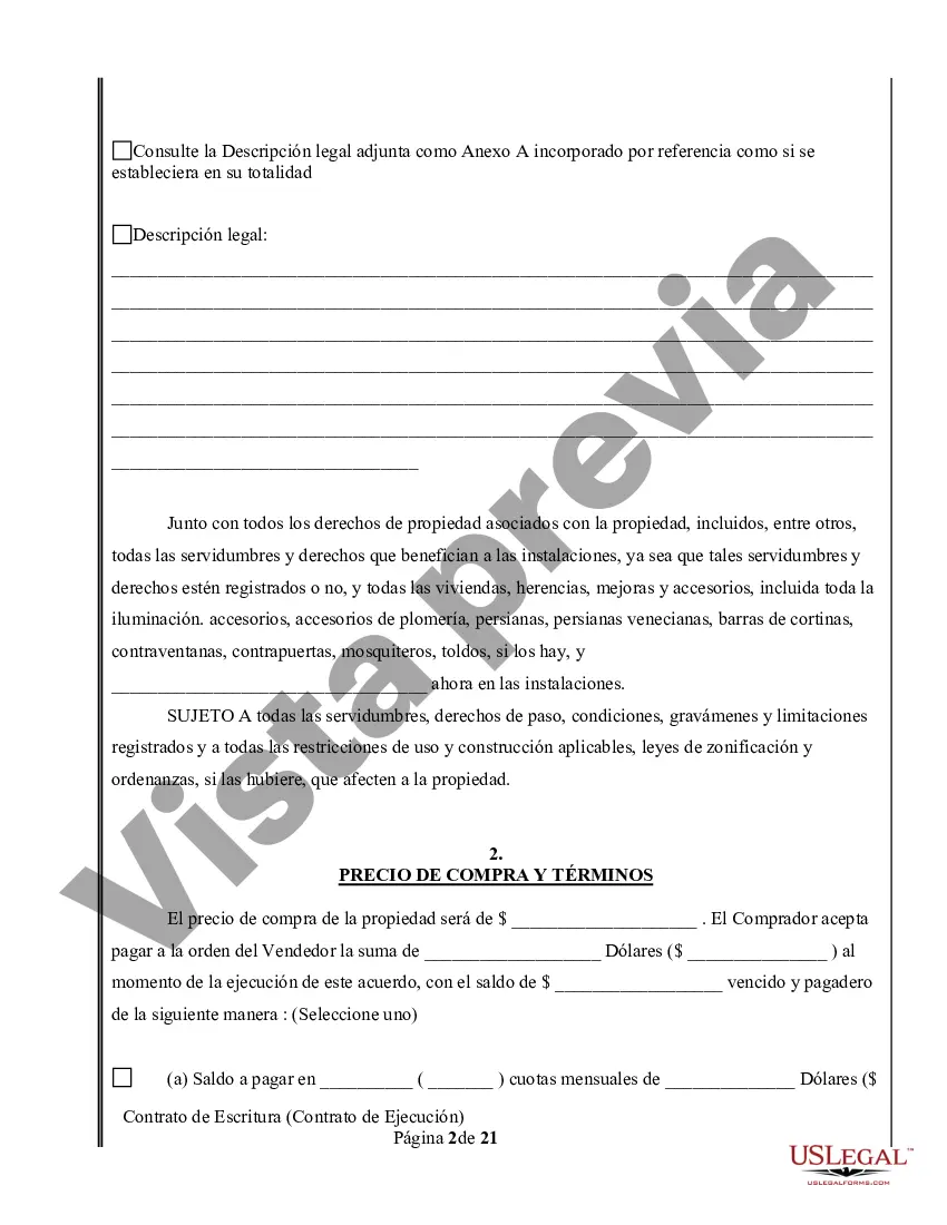 Preview Acuerdo o Contrato de Escritura a/k/a Terreno o Contrato de Ejecución - No residencial