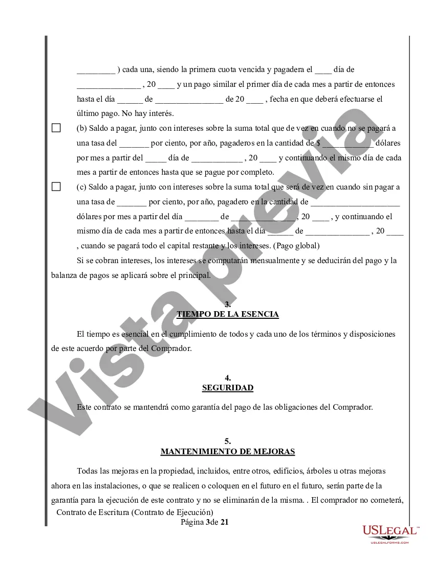 Preview Acuerdo o Contrato de Escritura a/k/a Terreno o Contrato de Ejecución - No residencial