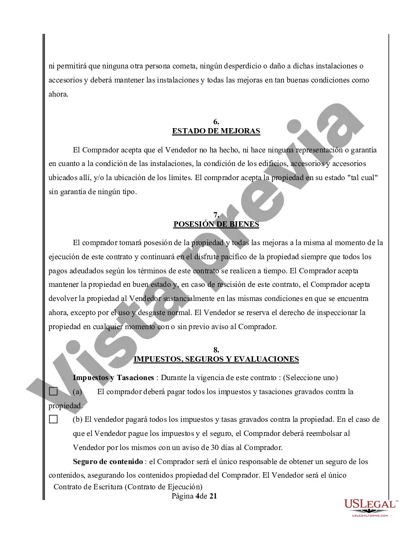 Preview Acuerdo o Contrato de Escritura a/k/a Terreno o Contrato de Ejecución - No residencial