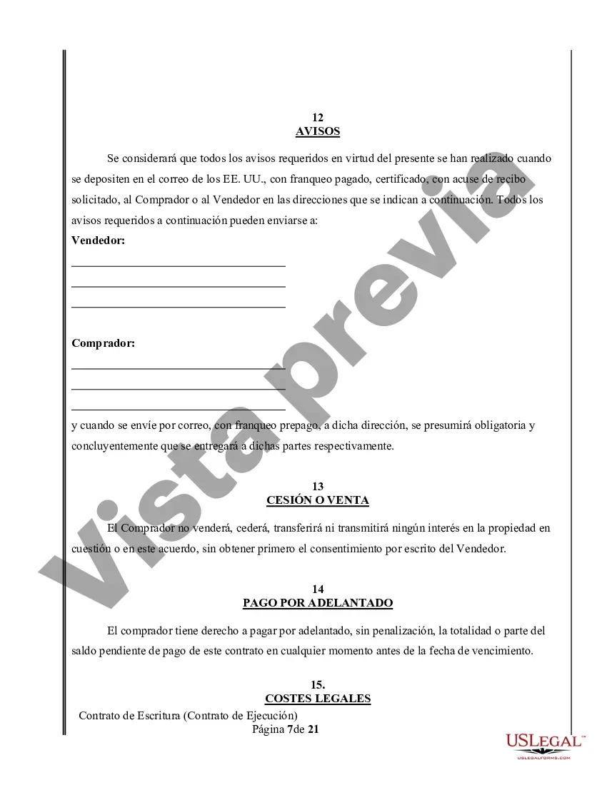 Preview Acuerdo o Contrato de Escritura a/k/a Terreno o Contrato de Ejecución - No residencial