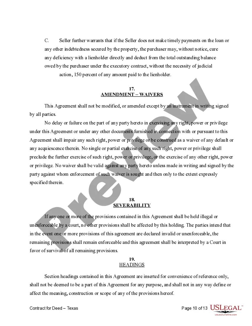 Preview Agreement or Contract for Deed a/k/a Land or Executory Contract - Residential Use Only