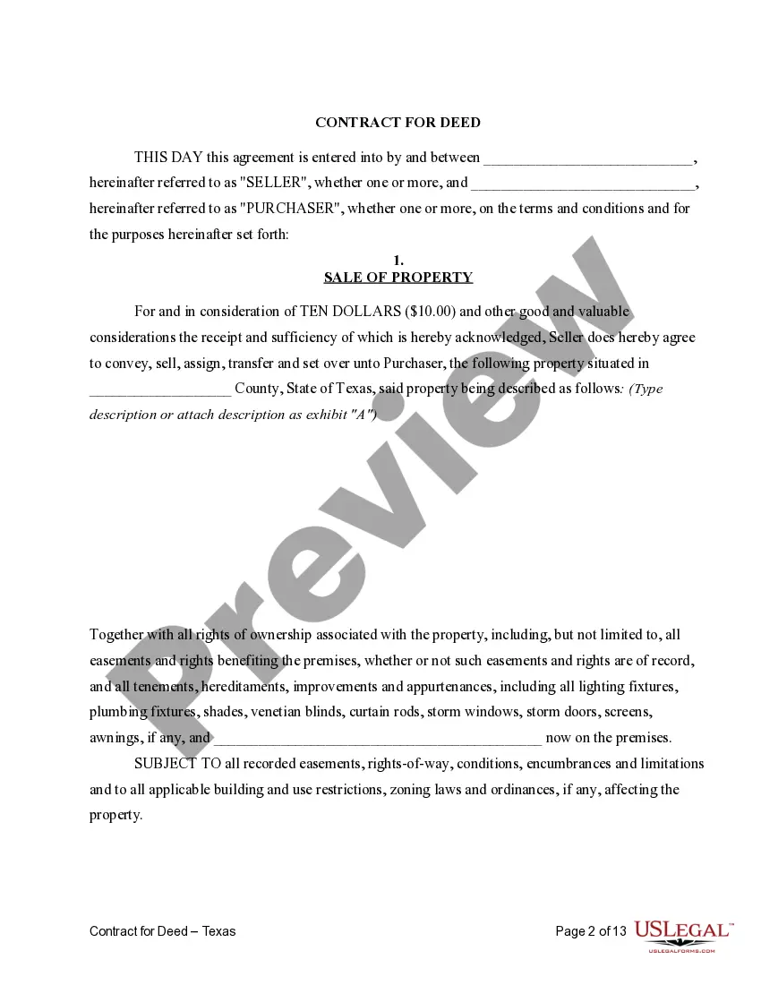 Preview Agreement or Contract for Deed a/k/a Land or Executory Contract - Residential Use Only
