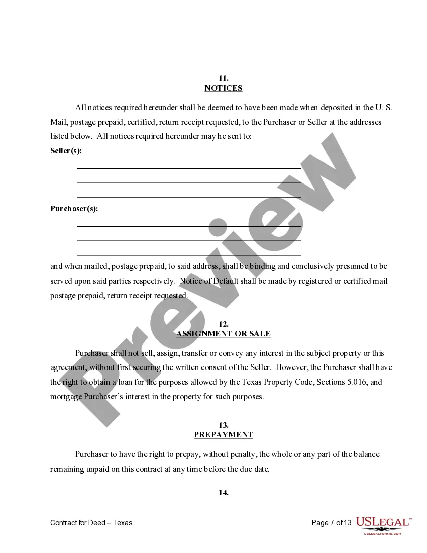 Preview Agreement or Contract for Deed a/k/a Land or Executory Contract - Residential Use Only