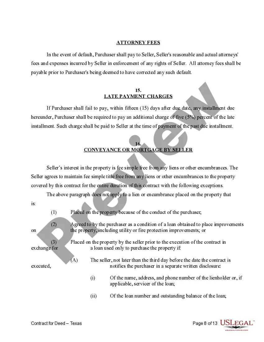 Preview Agreement or Contract for Deed a/k/a Land or Executory Contract - Residential Use Only