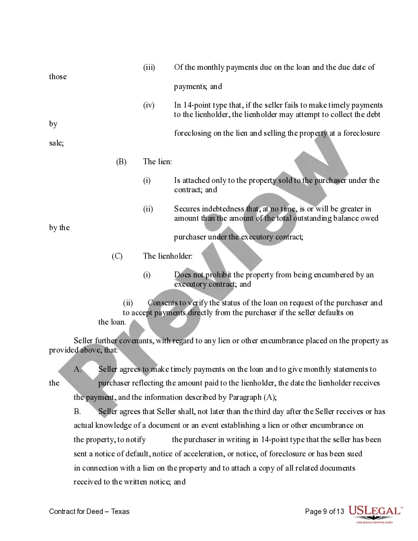 Preview Agreement or Contract for Deed a/k/a Land or Executory Contract - Residential Use Only