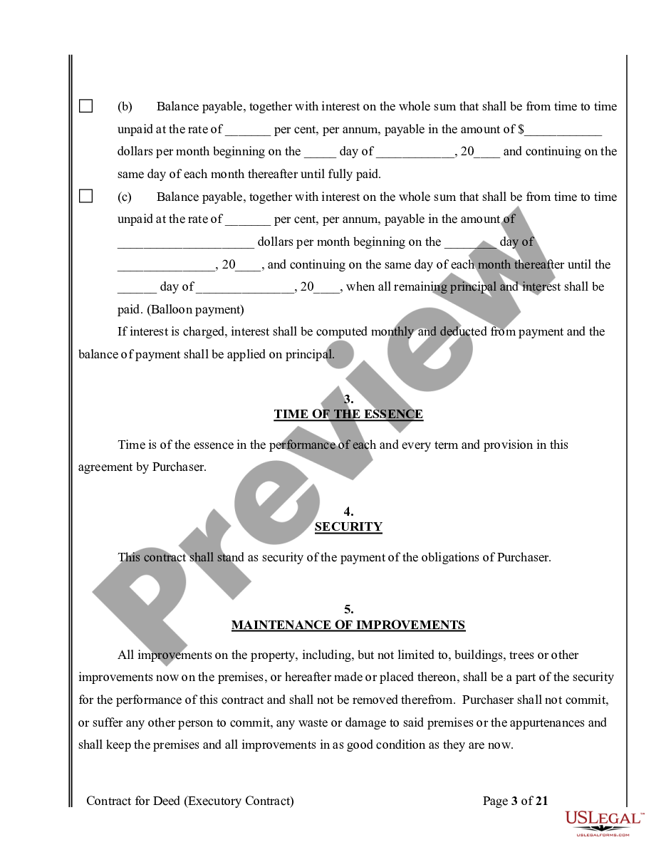 page 3 Agreement or Contract for Deed a/k/a Land or Executory Contract - Nonresidential preview