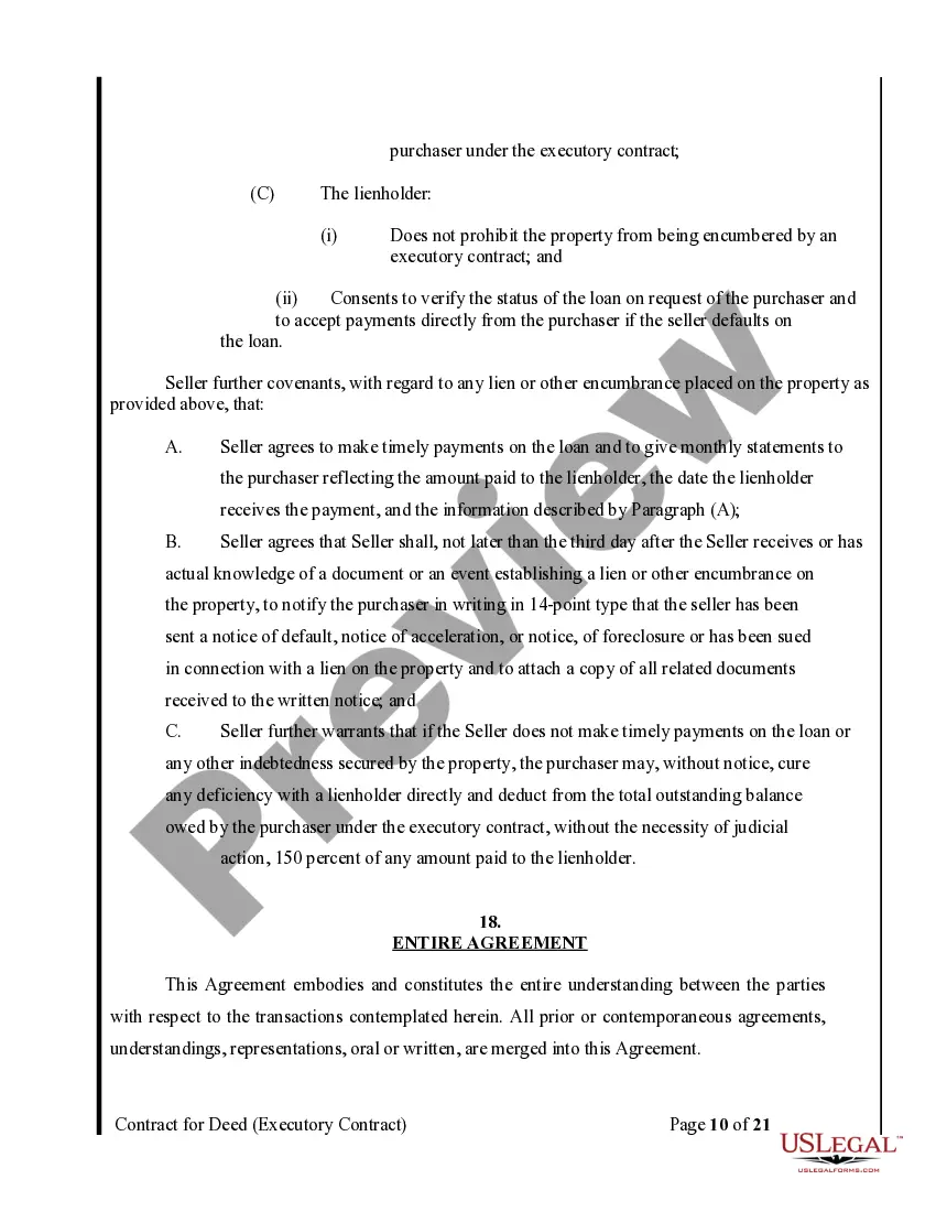 Preview Agreement or Contract for Deed a/k/a Land or Executory Contract - Nonresidential