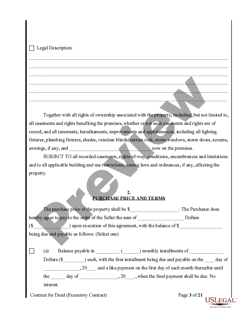 Preview Agreement or Contract for Deed a/k/a Land or Executory Contract - Nonresidential