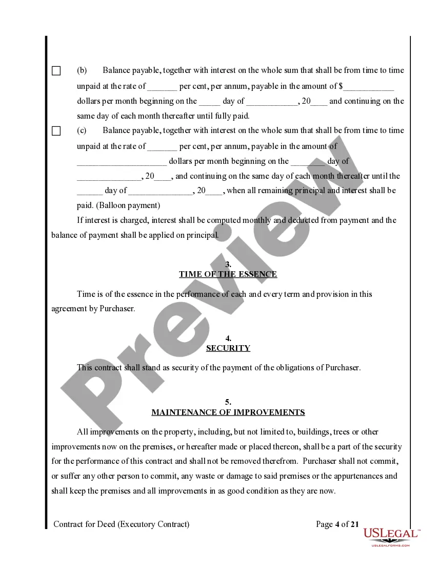 Preview Agreement or Contract for Deed a/k/a Land or Executory Contract - Nonresidential