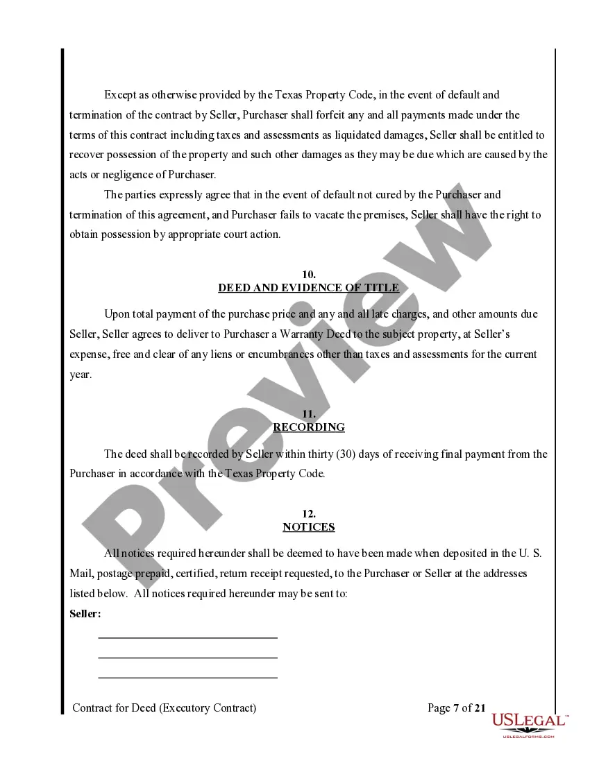 Preview Agreement or Contract for Deed a/k/a Land or Executory Contract - Nonresidential