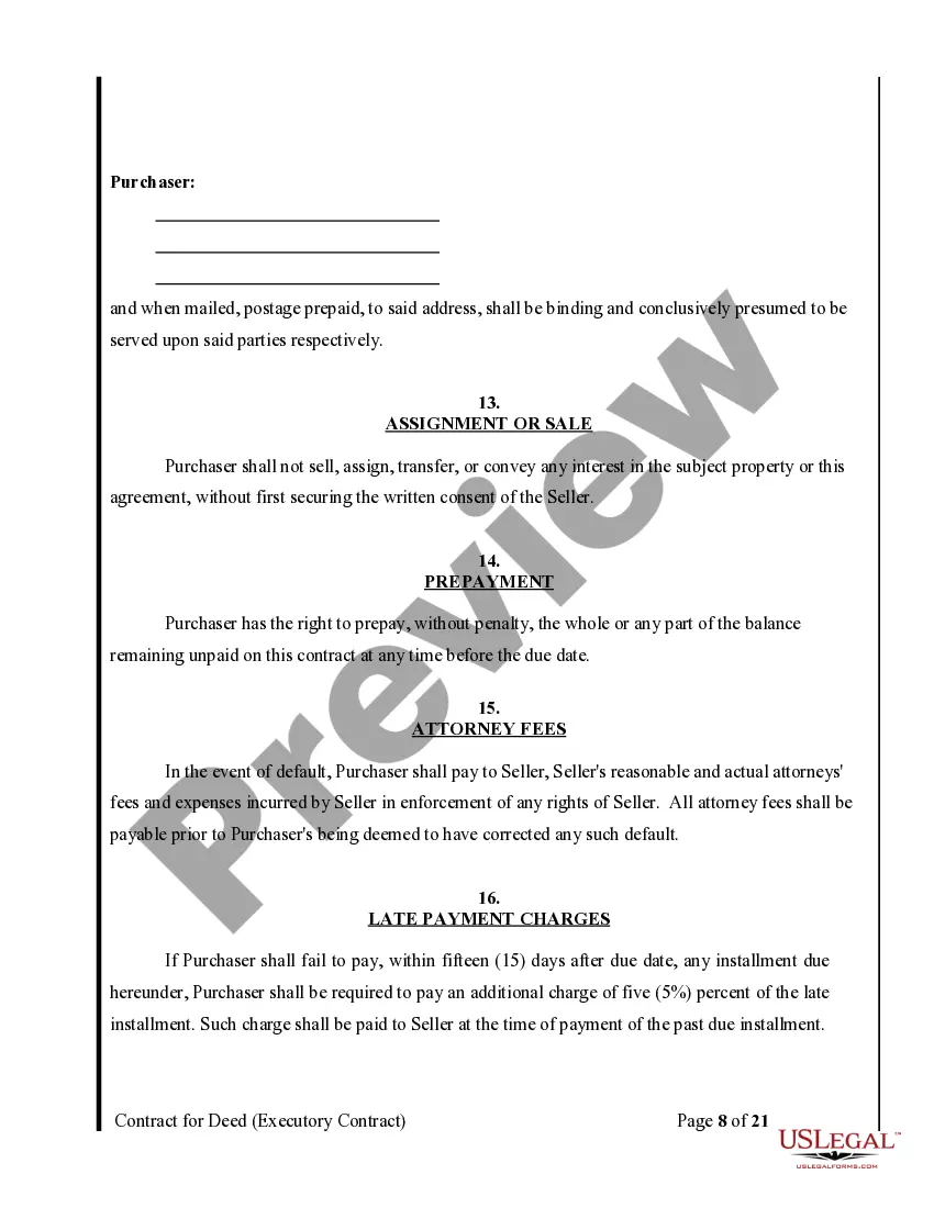Preview Agreement or Contract for Deed a/k/a Land or Executory Contract - Nonresidential