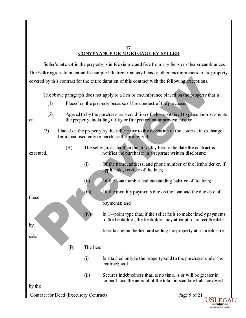 Preview Agreement or Contract for Deed a/k/a Land or Executory Contract - Nonresidential