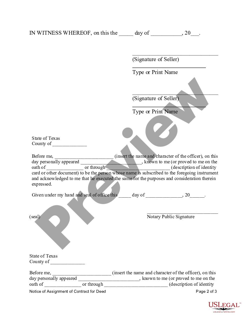 Fort Worth Texas Notice of Assignment of Contract for Deed - What Is ...