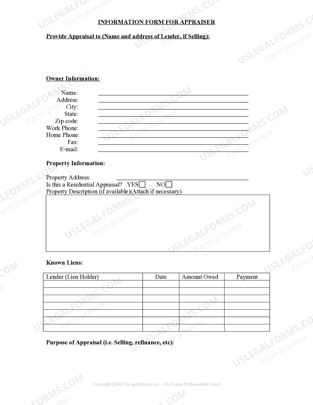Texas Seller's Information for Appraiser provided to Buyer | US Legal Forms