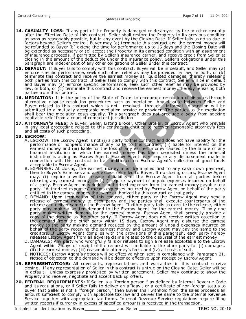 Texas Contract for Sale and Purchase of Real Estate with No Broker for Residential Home Sale