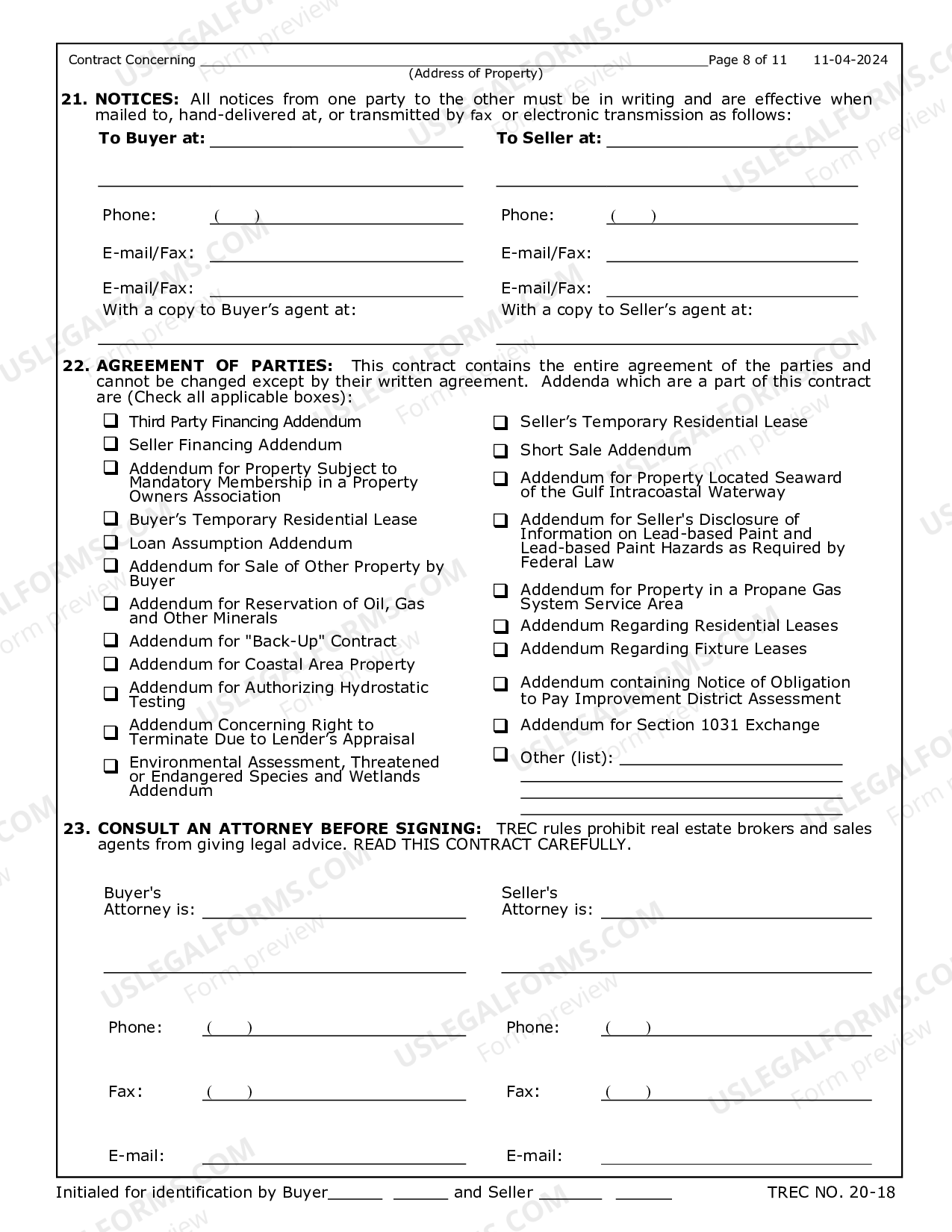 Texas Contract for Sale and Purchase of Real Estate with No Broker for