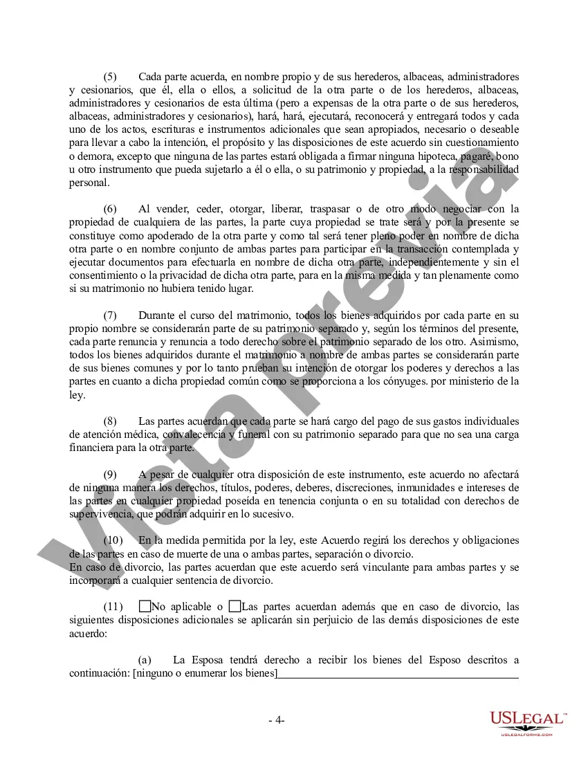 Preview Acuerdo prematrimonial prenupcial de Texas sin estados financieros