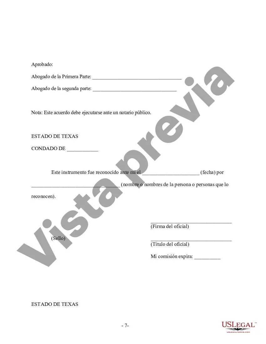Preview Acuerdo prematrimonial prenupcial de Texas sin estados financieros