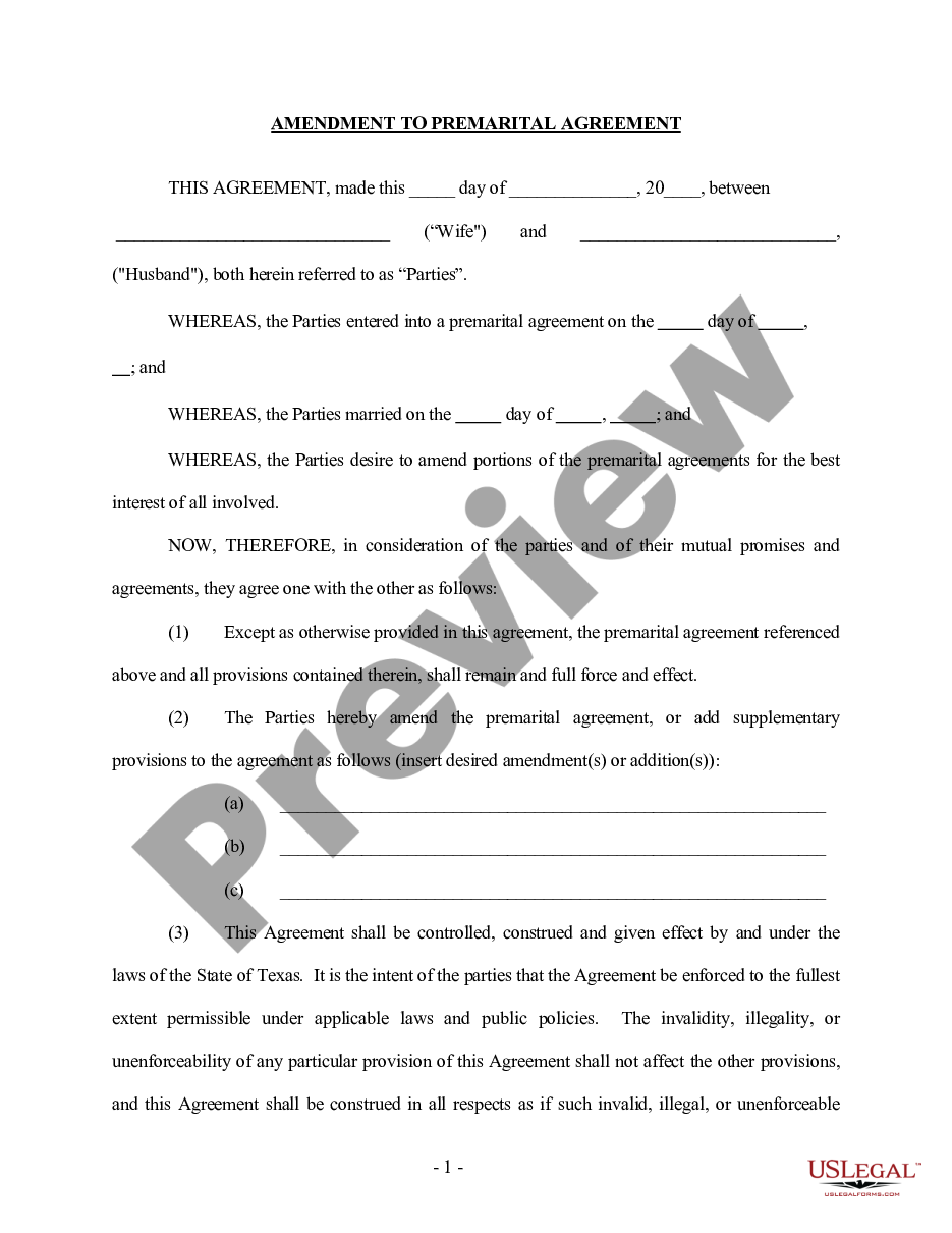 page 0 Amendment to Prenuptial or Premarital Agreement preview