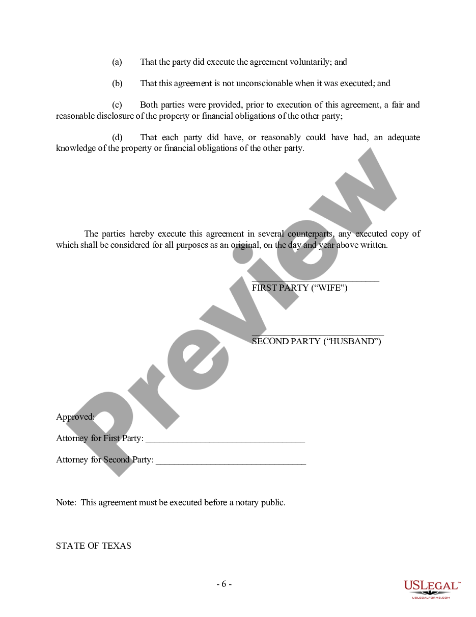 page 5 Texas Prenuptial Premarital Agreement - Uniform Premarital Agreement Act - with Financial Statements preview