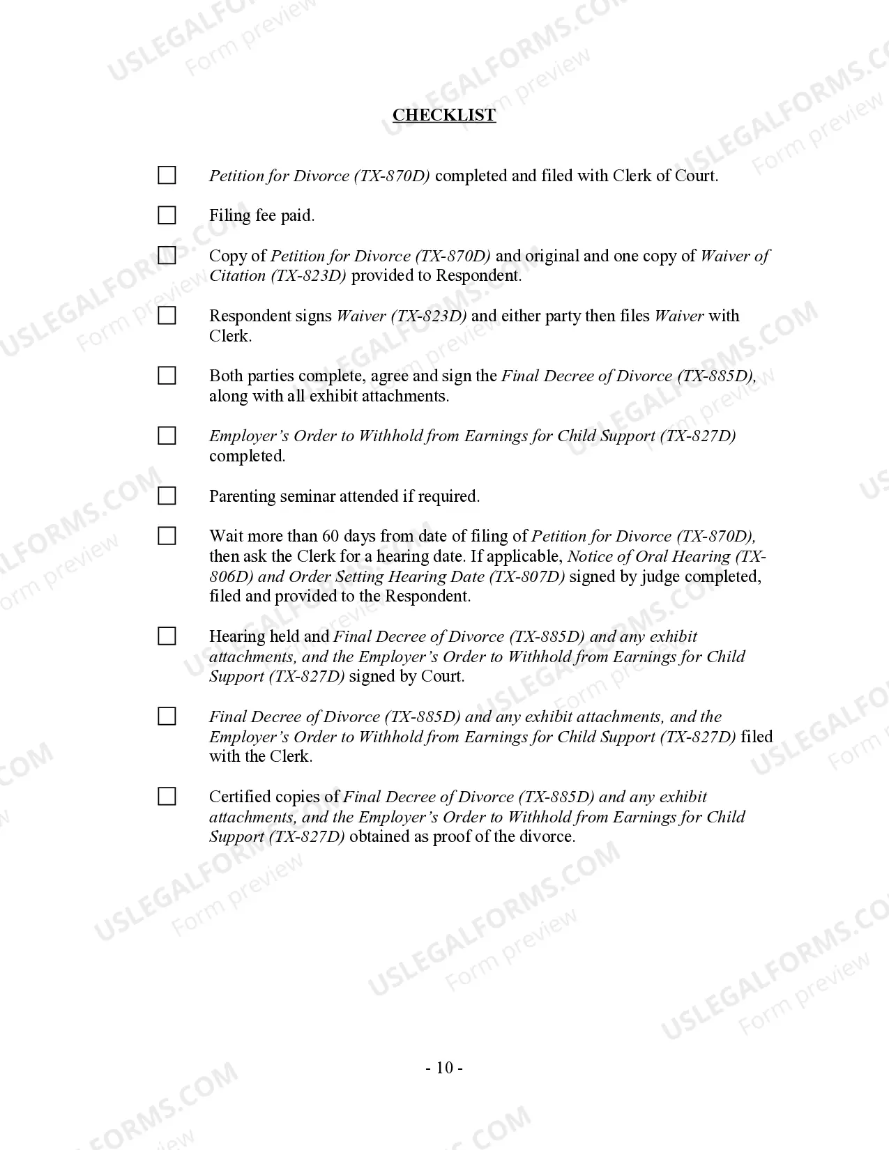 Preview Texas No-Fault Agreed Uncontested Divorce Package for Dissolution of Marriage for people with Minor Children