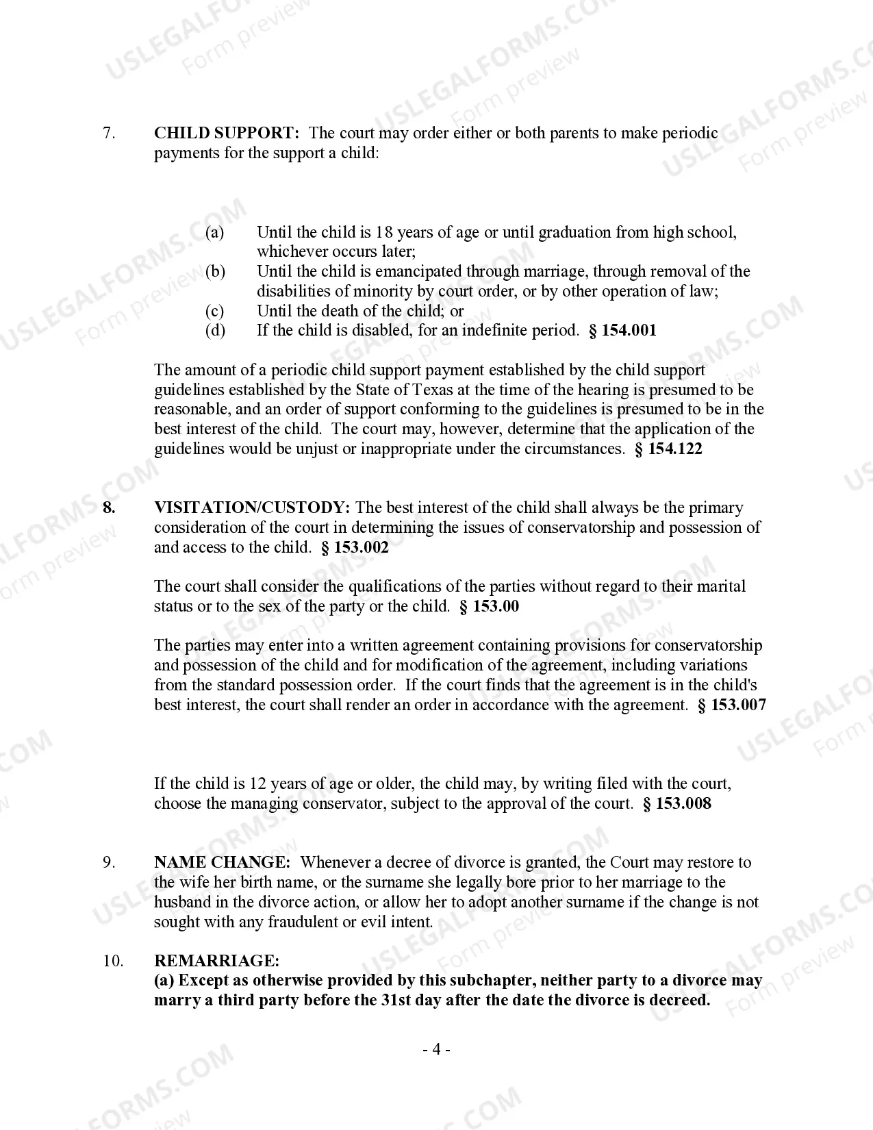 Preview Texas No-Fault Agreed Uncontested Divorce Package for Dissolution of Marriage for people with Minor Children