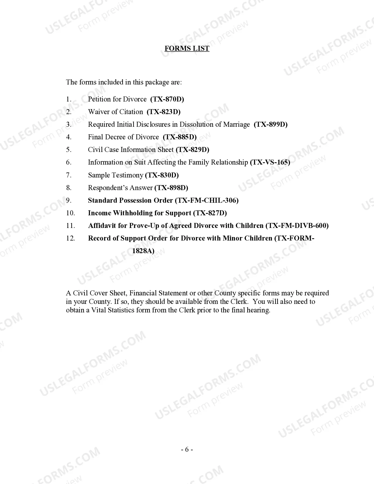 Preview Texas No-Fault Agreed Uncontested Divorce Package for Dissolution of Marriage for people with Minor Children