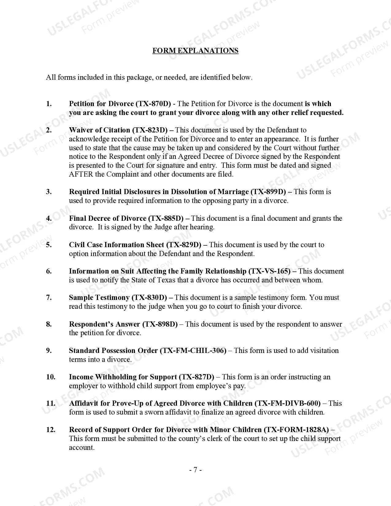 Preview Texas No-Fault Agreed Uncontested Divorce Package for Dissolution of Marriage for people with Minor Children