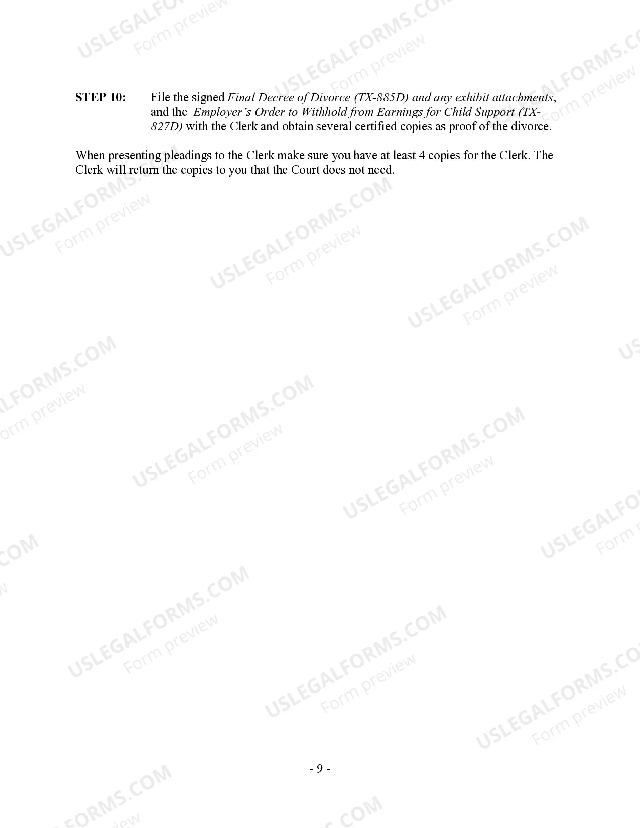 Preview Texas No-Fault Agreed Uncontested Divorce Package for Dissolution of Marriage for people with Minor Children