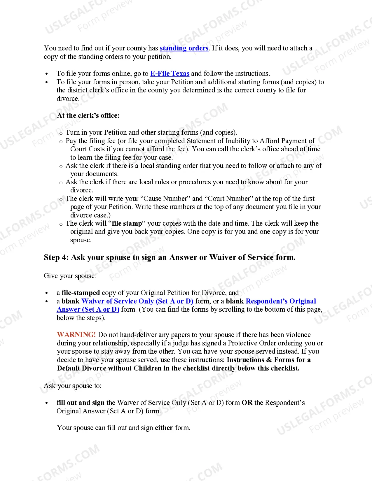 Preview Texas No-Fault Agreed Uncontested Divorce Package for Dissolution of Marriage for Persons with No Children with or without Property and Debts