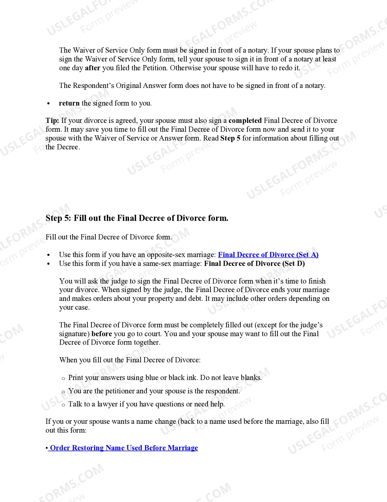 Preview Texas No-Fault Agreed Uncontested Divorce Package for Dissolution of Marriage for Persons with No Children with or without Property and Debts