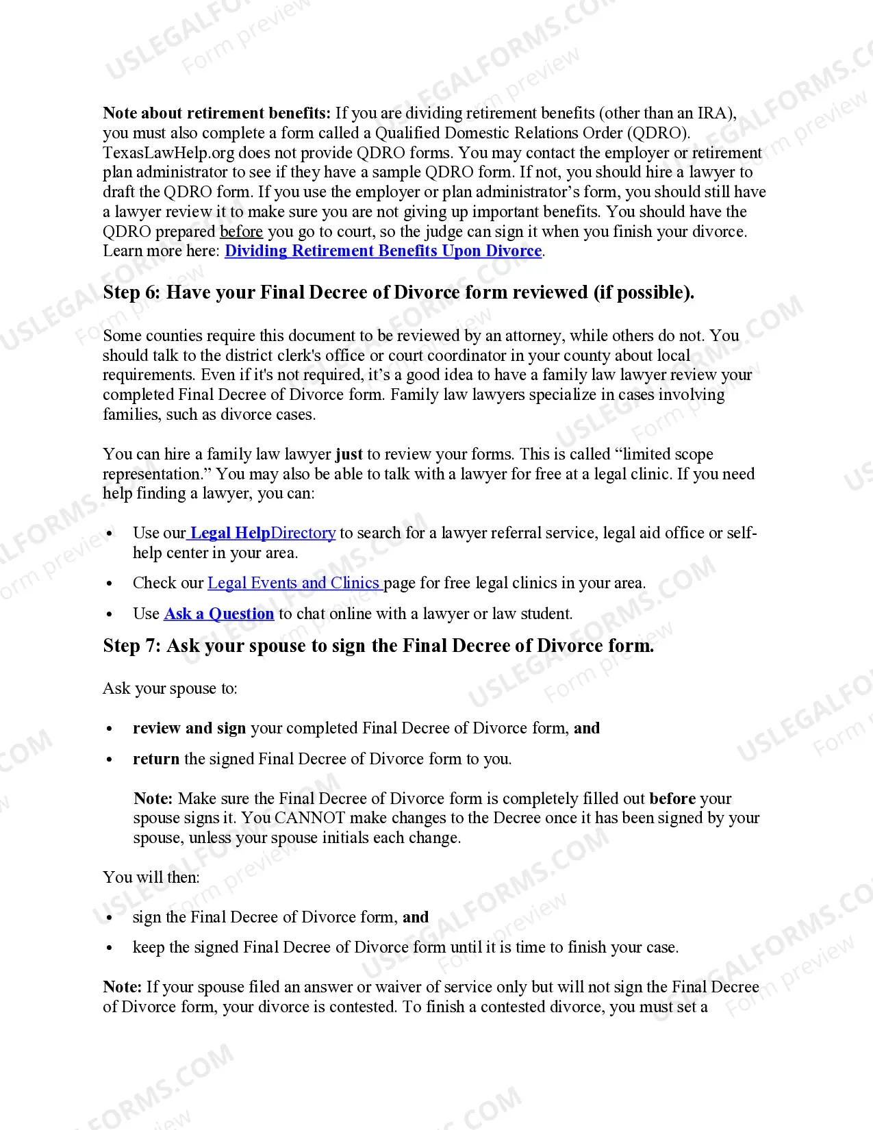 Preview Texas No-Fault Agreed Uncontested Divorce Package for Dissolution of Marriage for Persons with No Children with or without Property and Debts