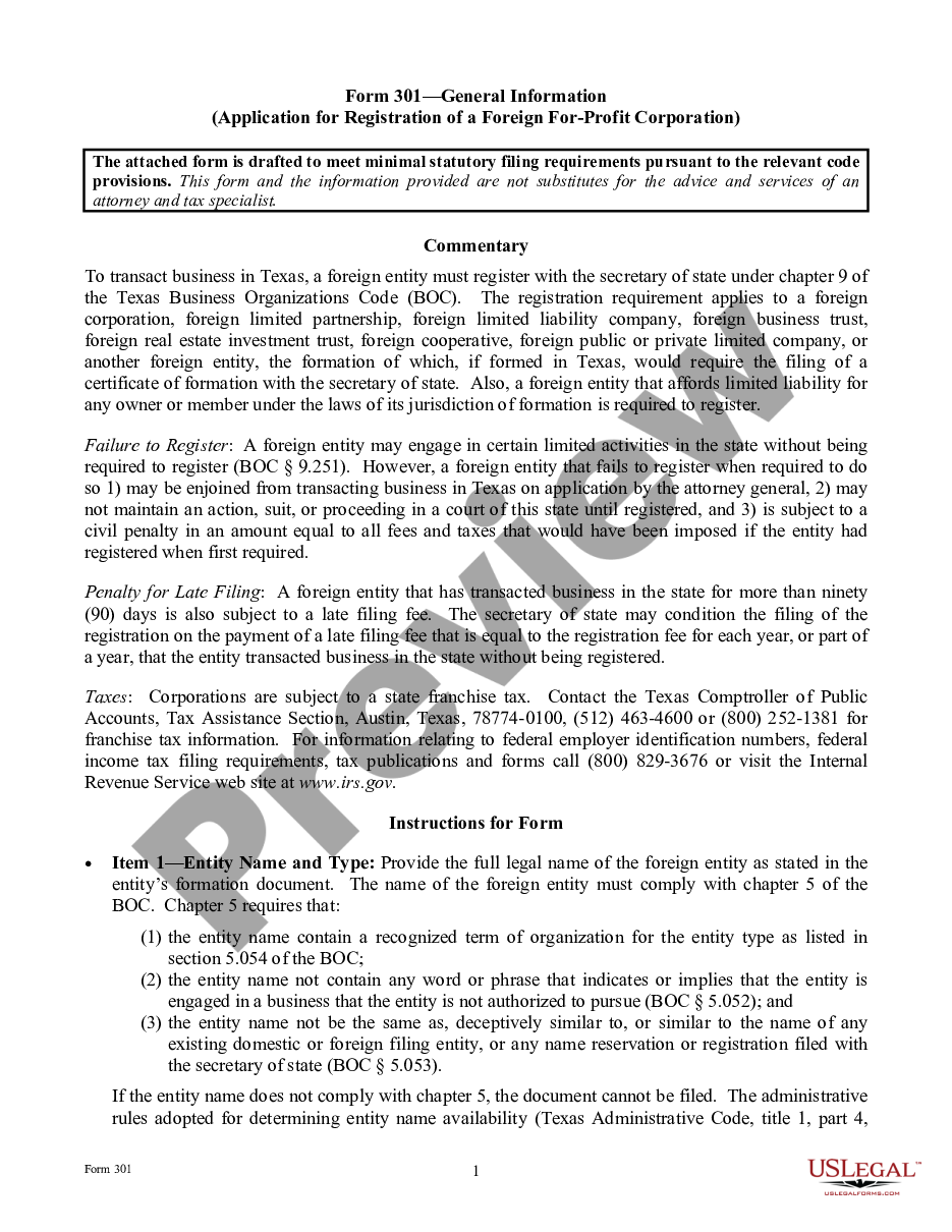 page 0 Texas Registration of Foreign Corporation preview