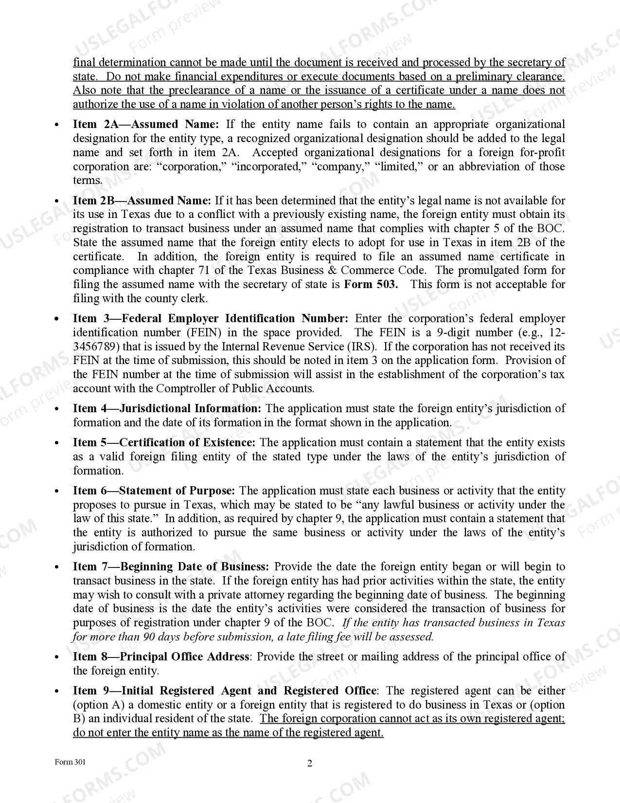 Preview Texas Registration of Foreign Corporation