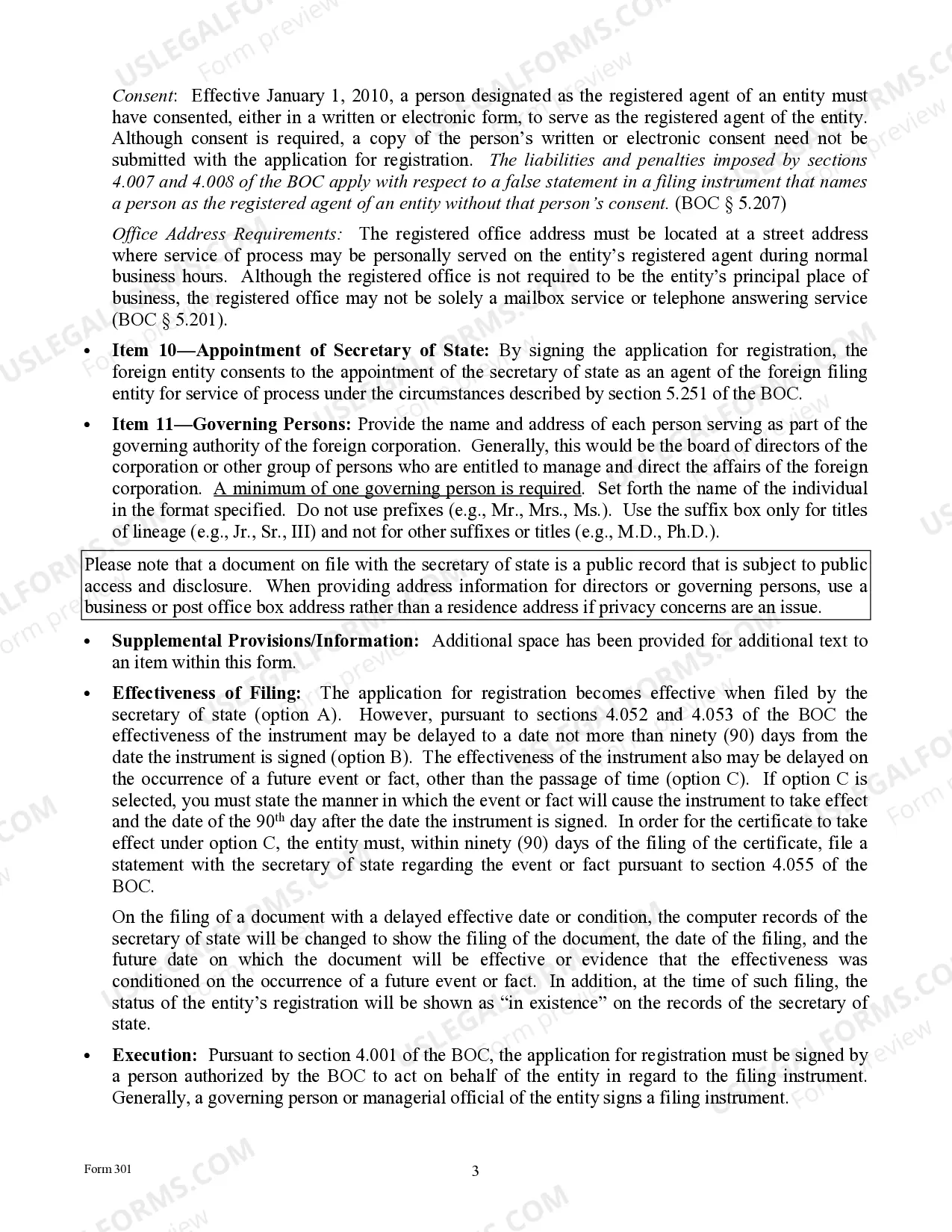 Preview Texas Registration of Foreign Corporation