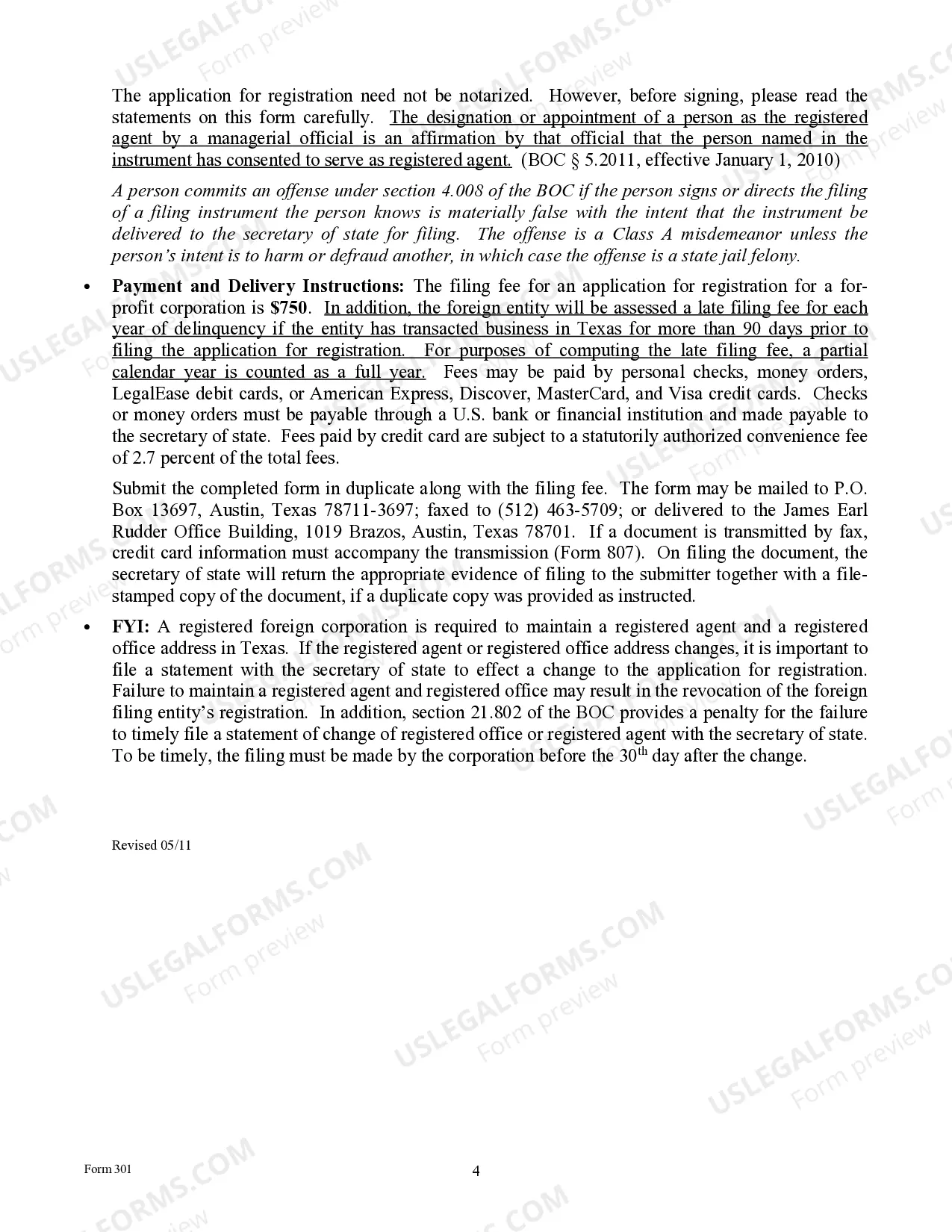 Preview Texas Registration of Foreign Corporation