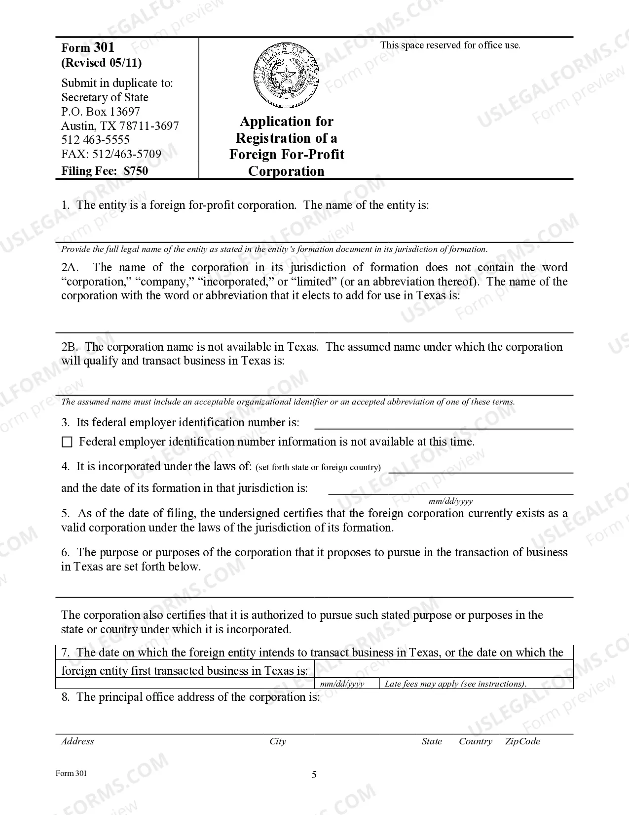 Preview Texas Registration of Foreign Corporation