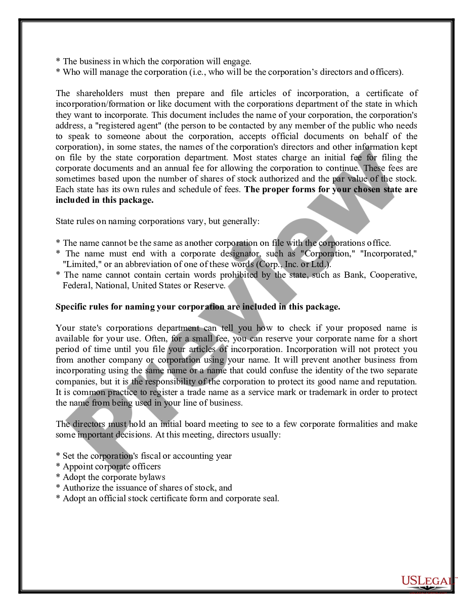 page 2 Texas Business Incorporation Package to Incorporate Corporation preview
