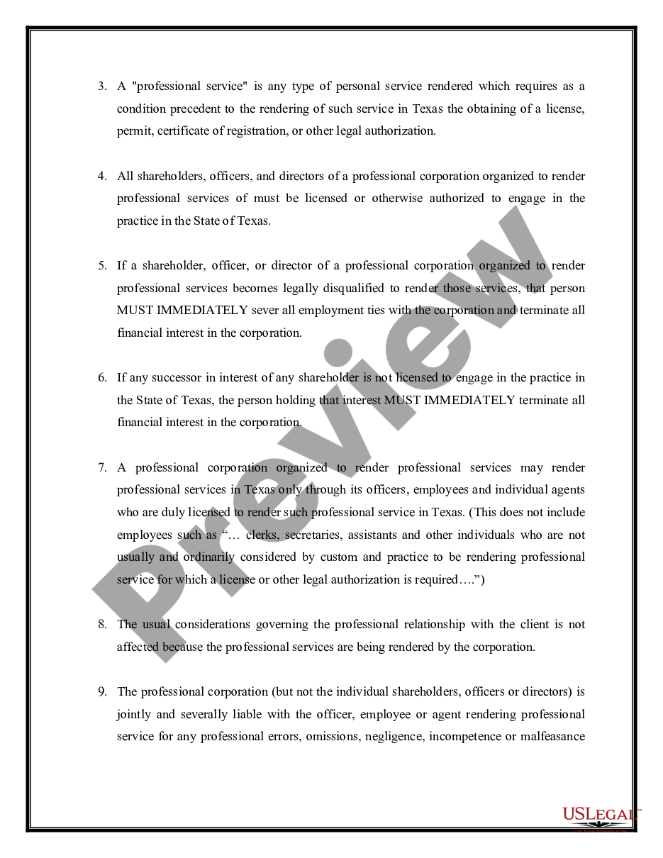 page 2 Professional Corporation Package for Texas preview