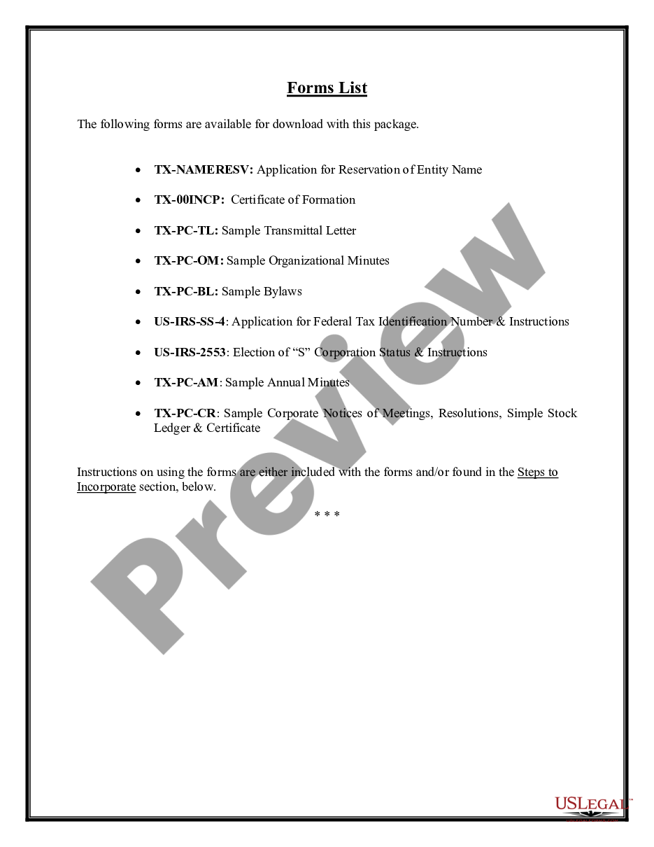 page 4 Professional Corporation Package for Texas preview