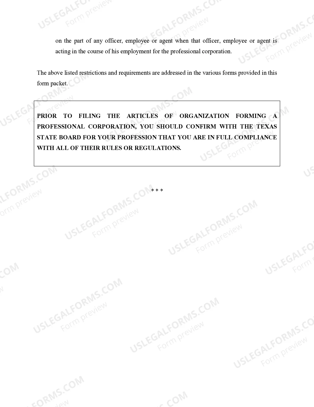 Preview Professional Corporation Package for Texas