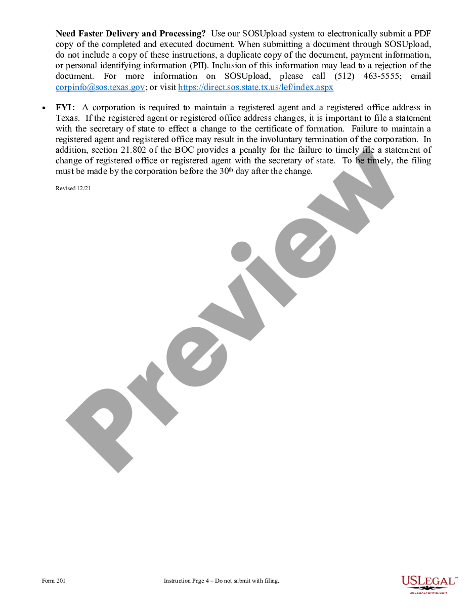 page 3 Texas Articles of Incorporation for Domestic For-Profit Corporation preview