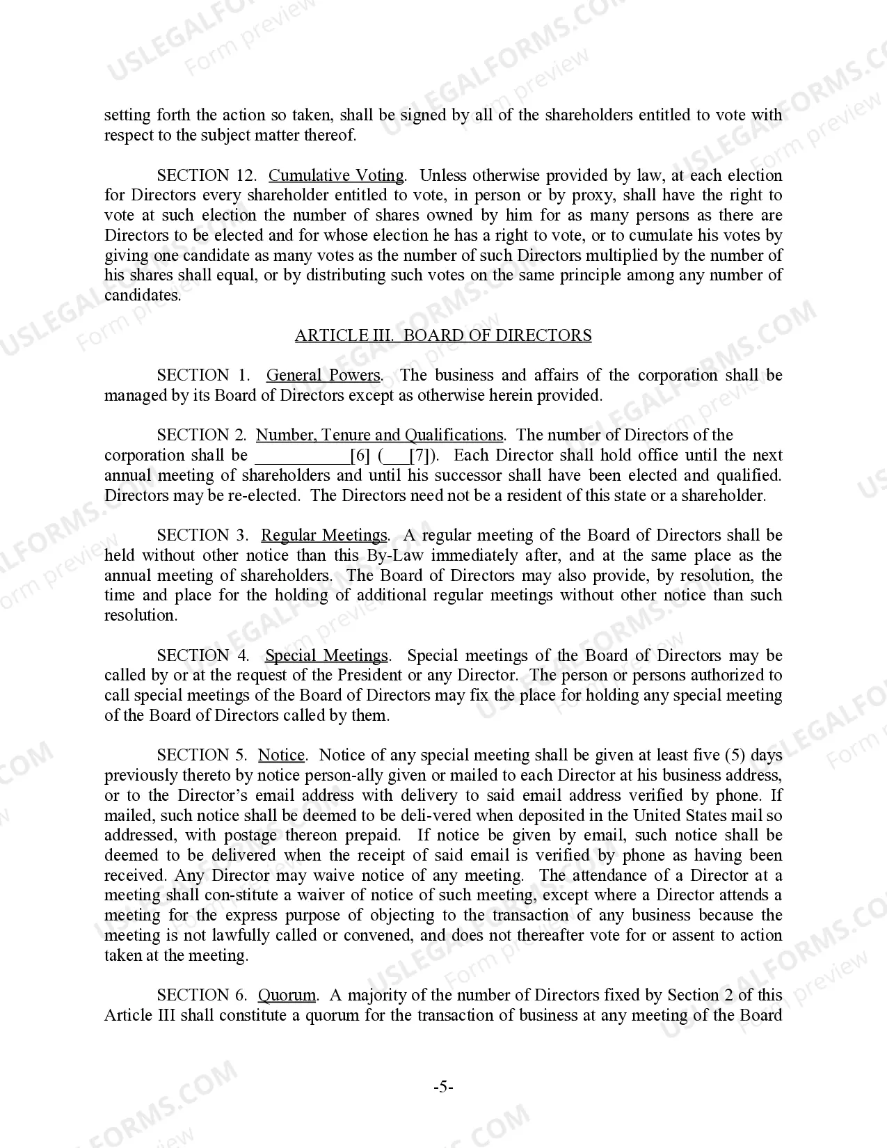 Preview Texas Bylaws for Corporation