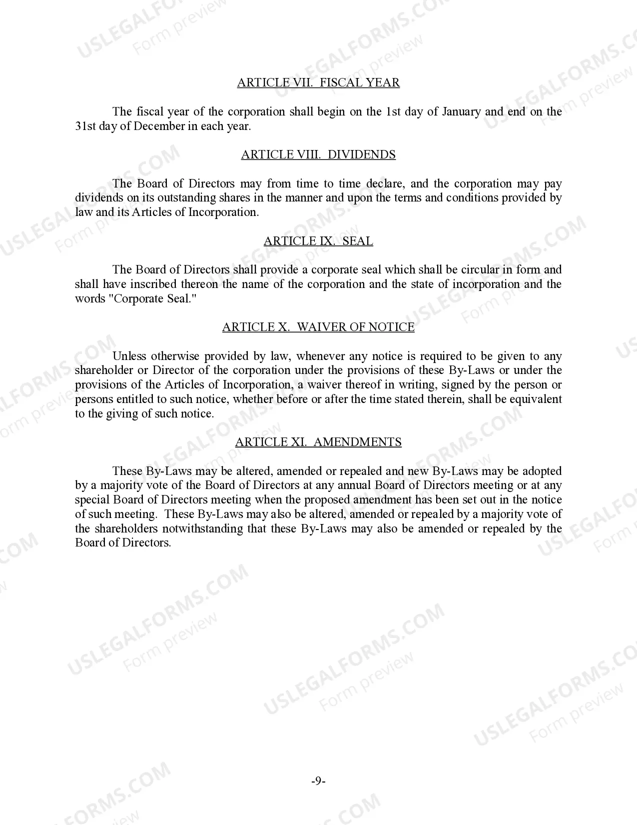 Preview Texas Bylaws for Corporation