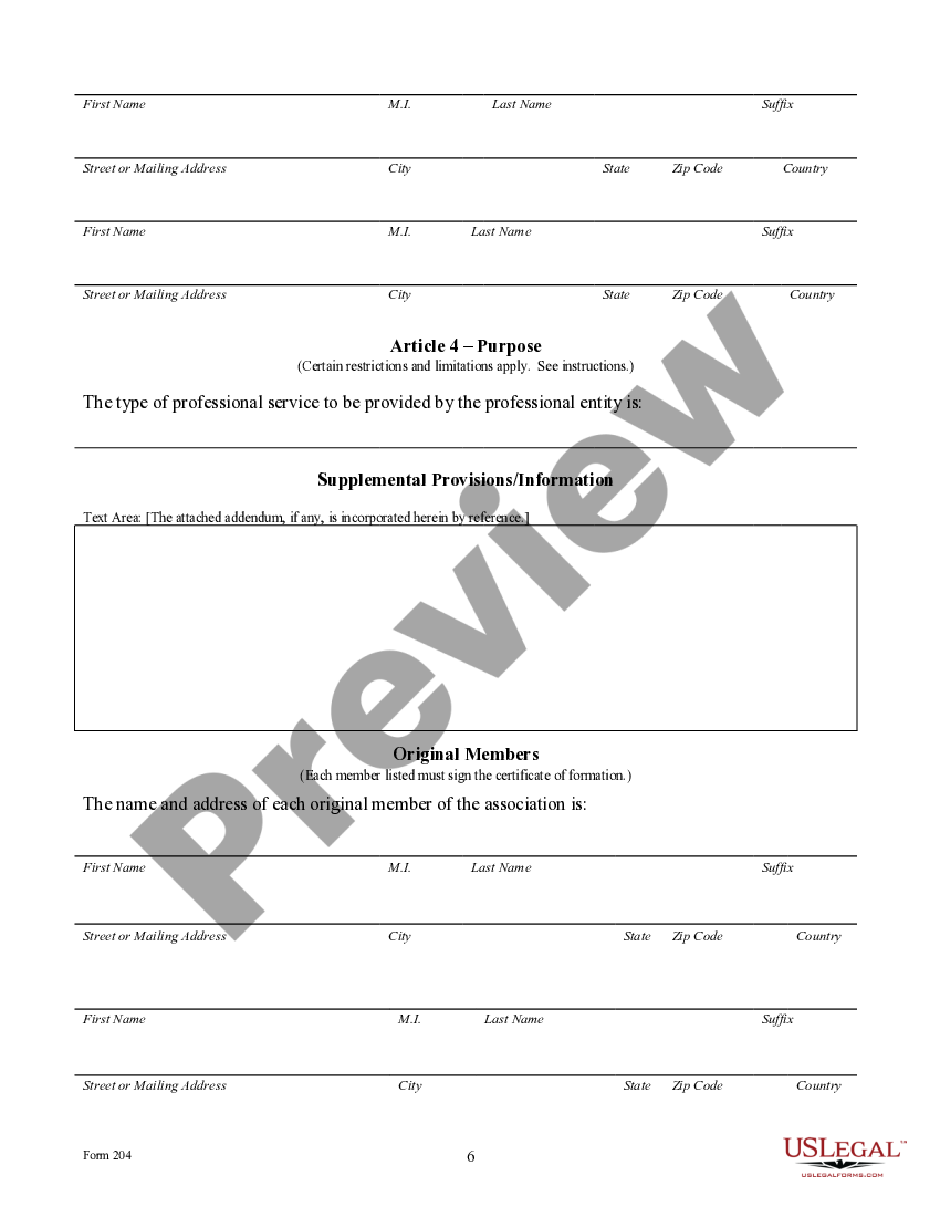 Texas Articles of Incorporation for Professional Association US Legal