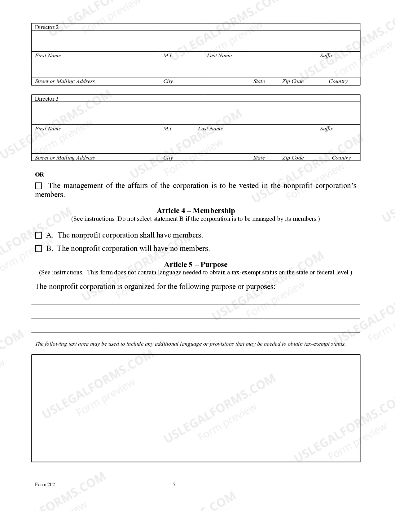 Preview Texas Articles of Incorporation for Domestic Nonprofit Corporation