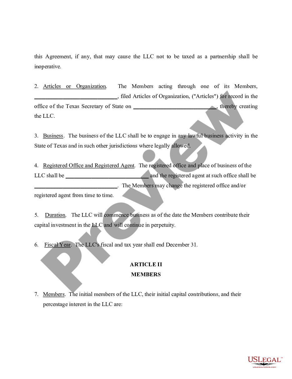 form Limited Liability Company LLC Company Agreement preview
